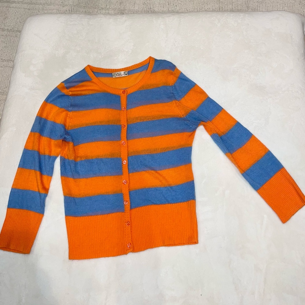 Orange & baby blue striped lightweight cardigan